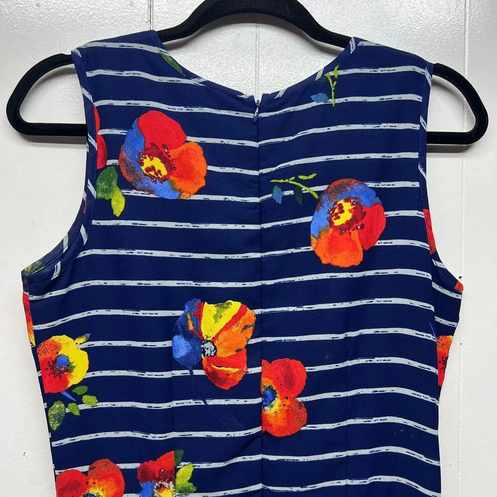Maison Jules Striped Blue Floral Sleeveless A Line Women's Dress Size Medium - Image 6