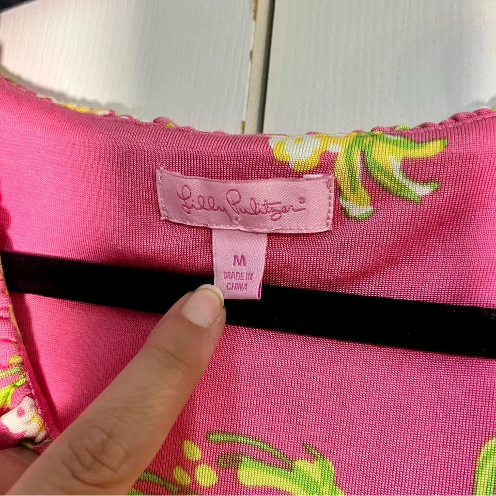 Lilly Pulitzer Claire Dress Silk Blend Queen Anne Lace Print Size Medium V-Neck - Image 5