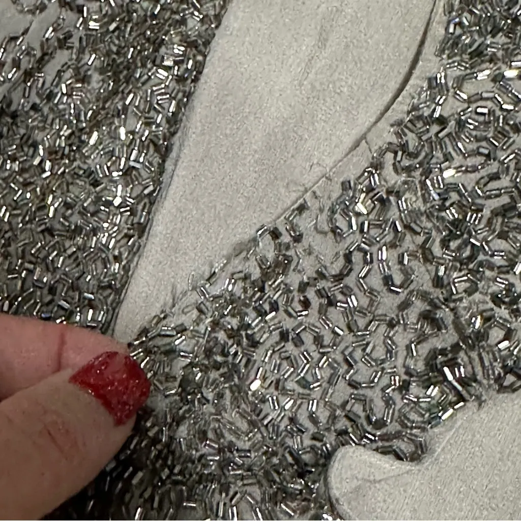 Alice + Olivia Silver Sequin Beaded Best Handkerchief Hem Boho Glam Festival M - Image 5