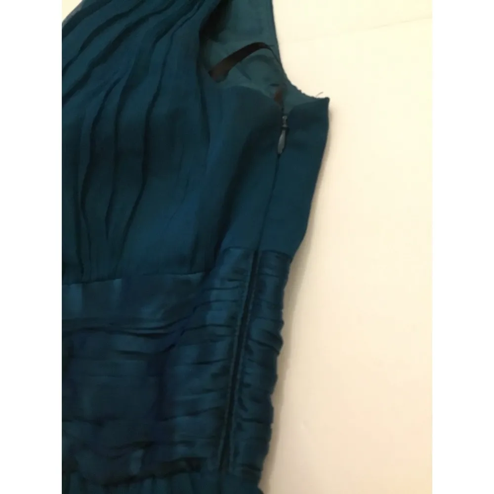 Maggy London Teal Silk Crinkle Crepe One Shoulder Dress Sz 12 Women - Image 8