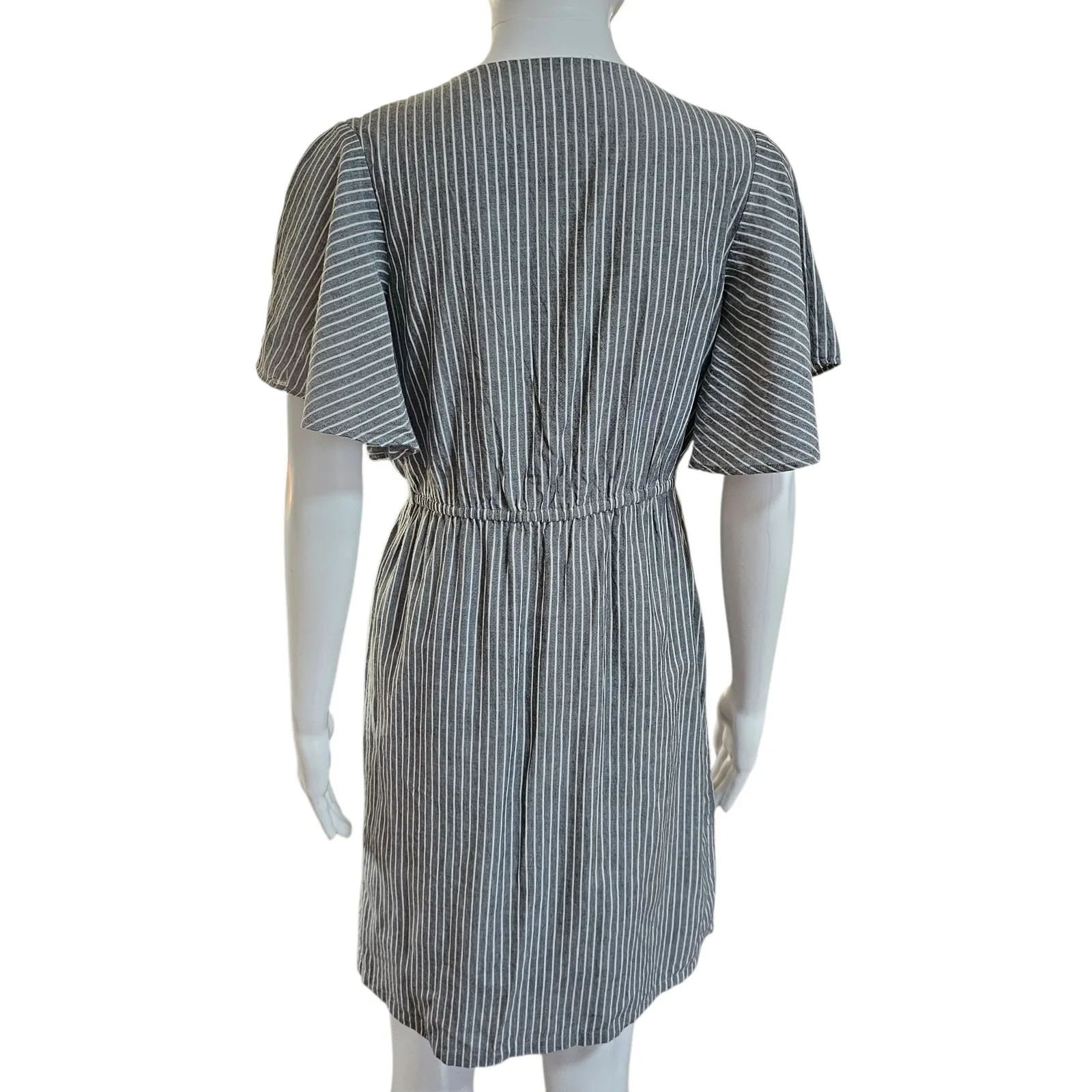 Judith March Striped Flutter Sleeve V-Neck Dress Floral Applique S Retro - Image 5