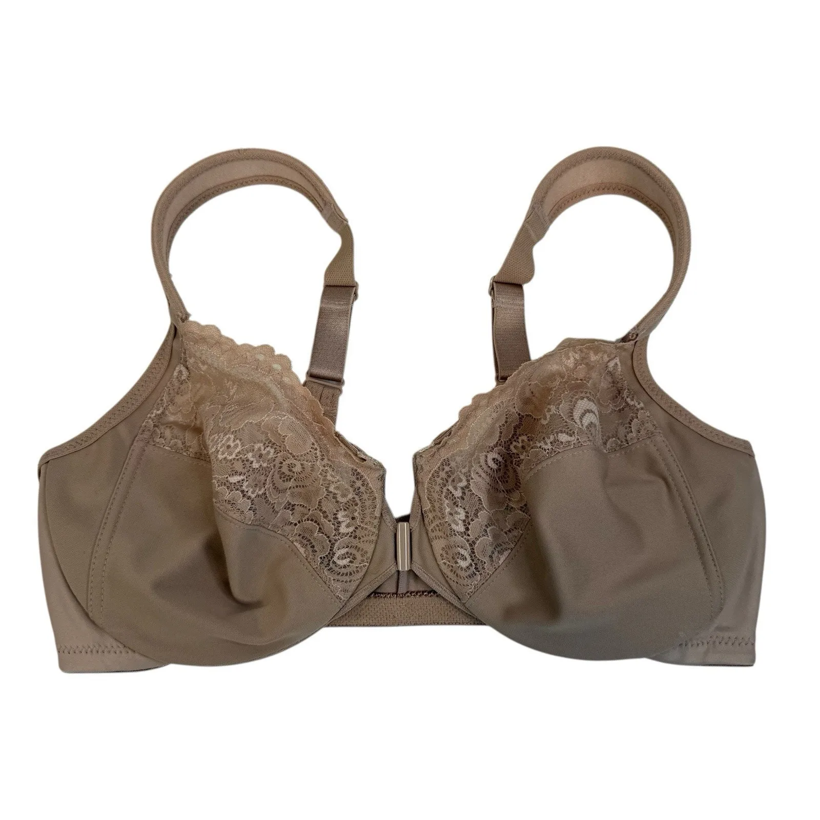 Glamorise 38C Full Figure Plus Size WonderWire Front Closure Bra Underwire #1245 Tan - Image 2