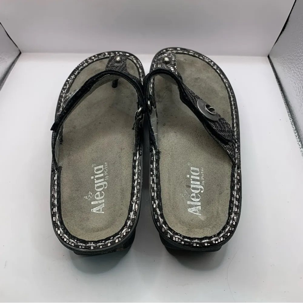 Alegria silver Black CAR  532  Thong Slip On Adjustable sandals Size40 US9.5 F16 - Image 4