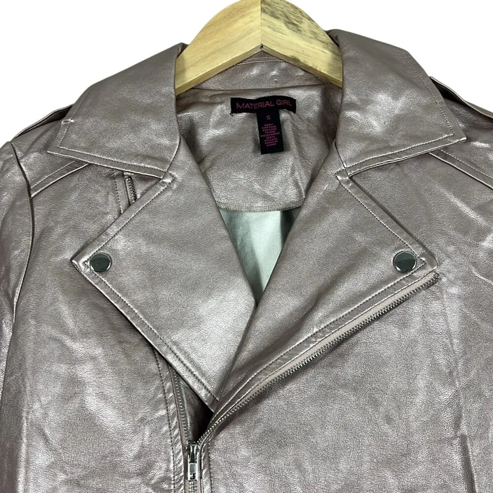 Material Girl Jacket Womens S Pink Metallic Faux Leather  Crop Cybercore - Image 2