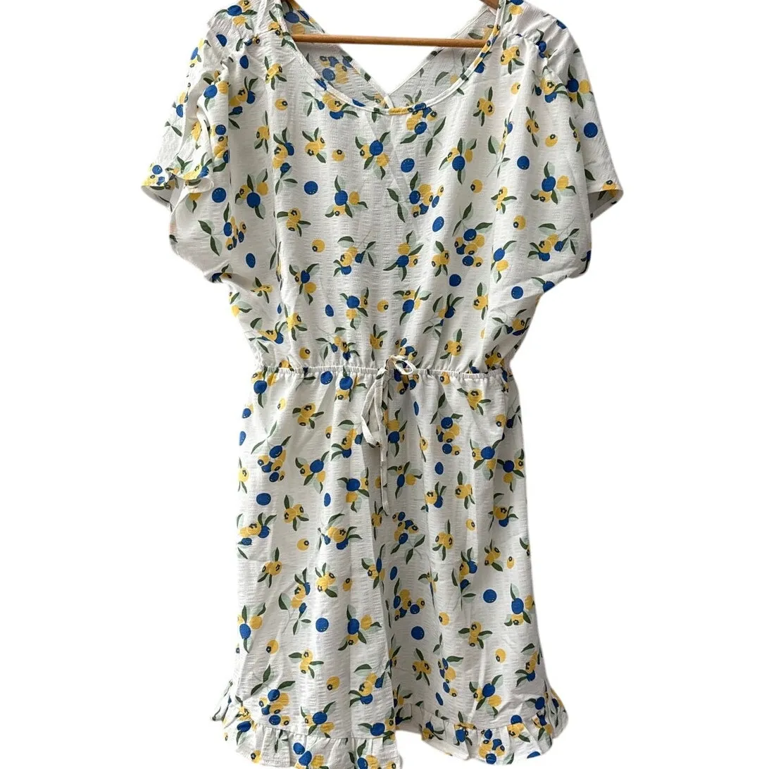 Umgee Blueberry & Lemon Print Ruffled Hem Tie Waist Mini Dress Size‎ Large - Image 4