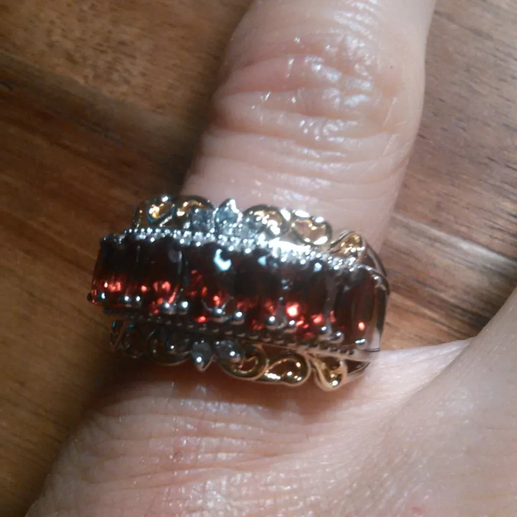 Mozambique Garnet and White Zircon Brass Ring (Size 5) - Image 8