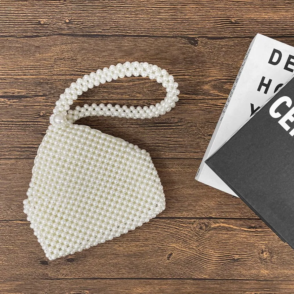 ⚡ Women's White Crossbody Elegant Party Wedding Bride Prom Beaded Pearl Handbag - Image 4