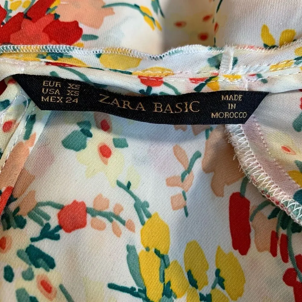 Zara Basic Top Floral Chiffon Blouse Open Back Deep Vneck Flowy Boho Spring XS - Image 8
