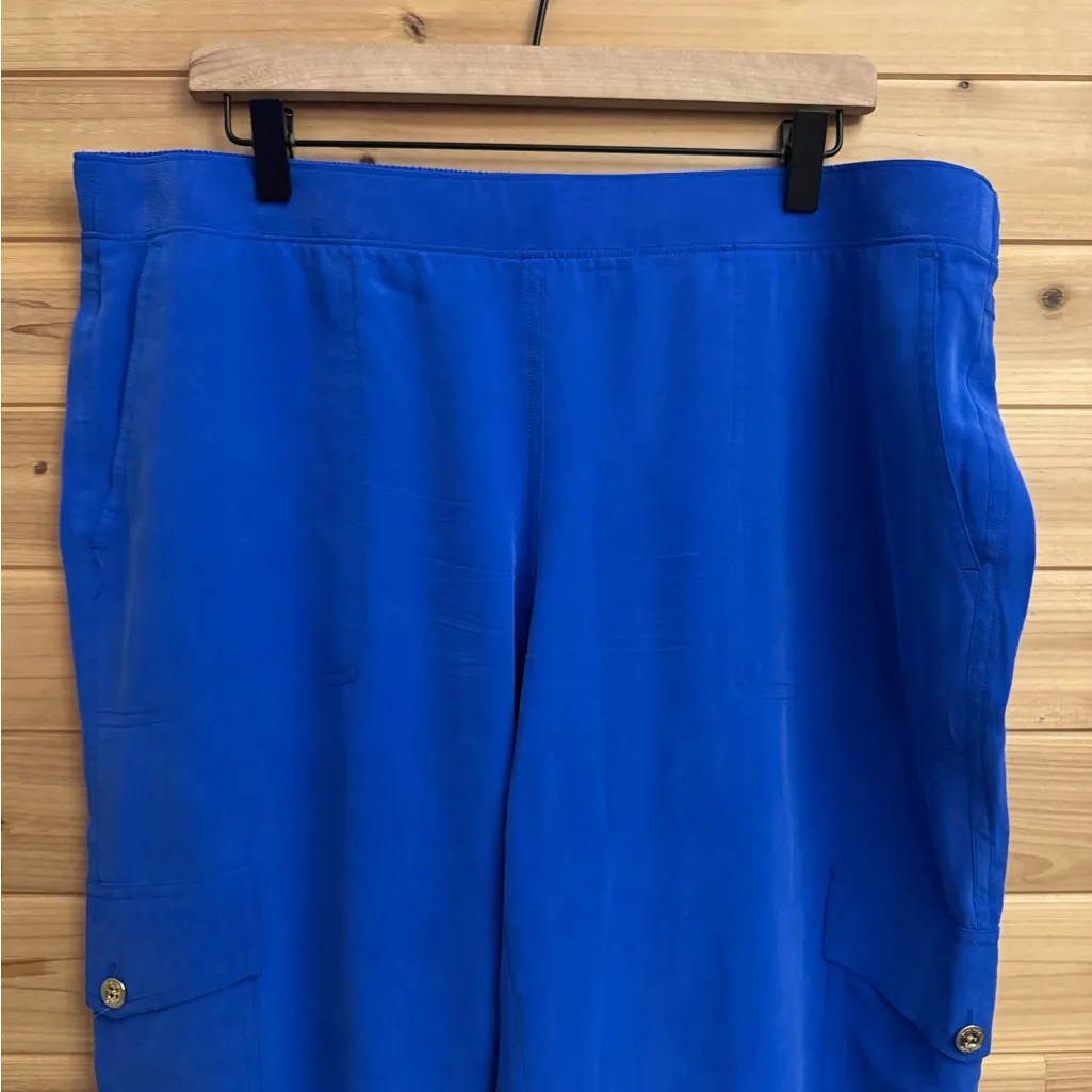 Lilly Pulitzer Size XL Cobalt Royal Blue Silk Pull On Cargo Jogger Preppy Summer - Image 2