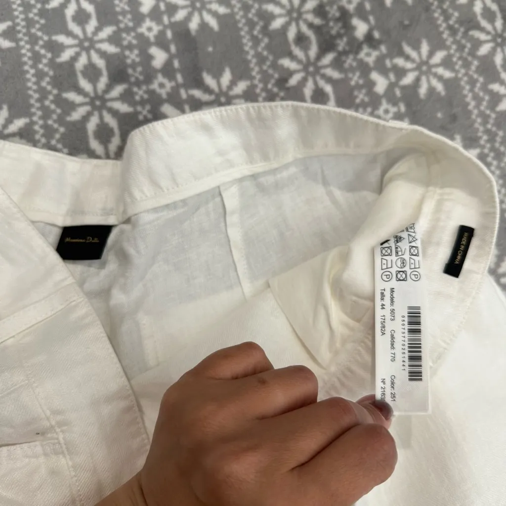 NWT Massimo Dutti Women's Wide Leg 100% Linen Pants In White Size 12 - Image 10