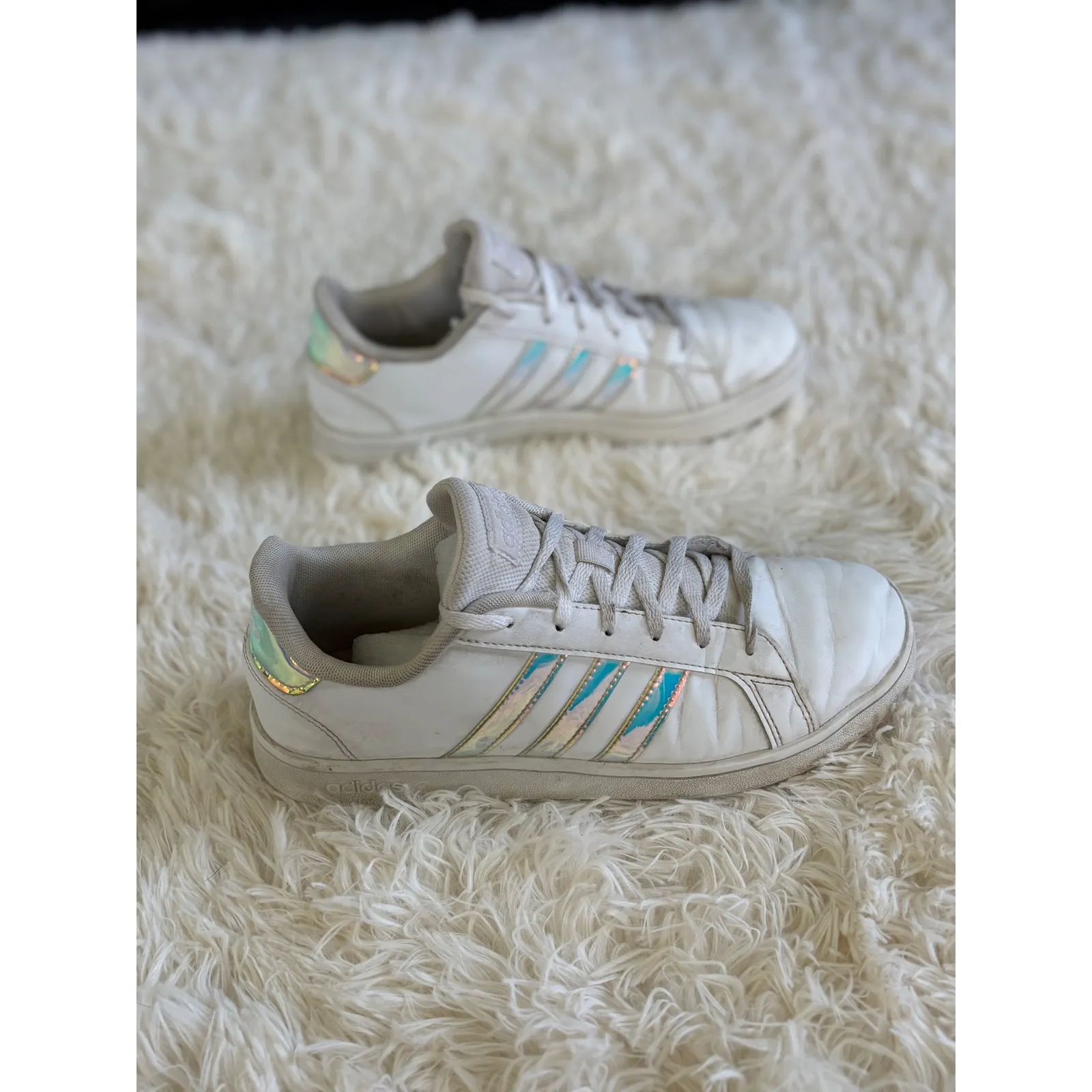 Adidas Grand Court Iridescent‎ Stripe White Sneakers Womens Size 6 Shoes - Image 3
