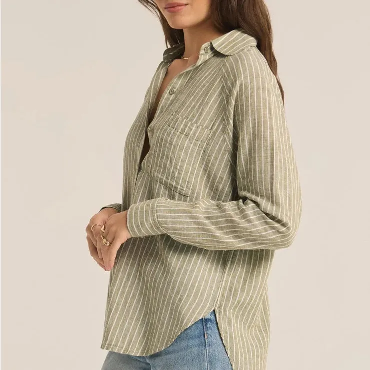 Z-SUPPLY PERFECT LINEN STRIPE TOP in Meadow size S - Image 2