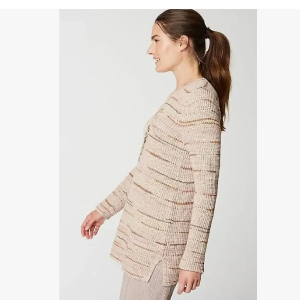 NWOT Jill Boat Neck k Intarsia Striped Tunic Sweater Top Tan Size XS - Image 3