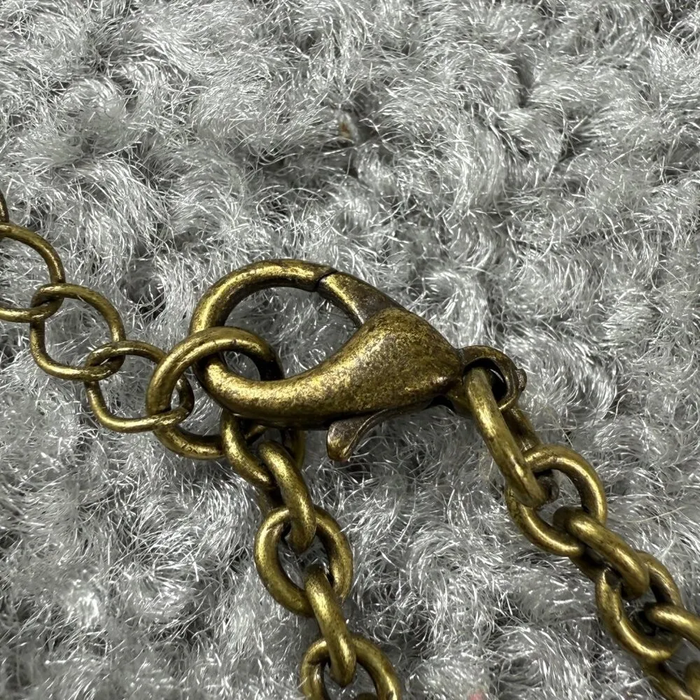 Green & Bronze Pendant Necklace Textured Metal Design on Chain 18 Inches Long - Image 11