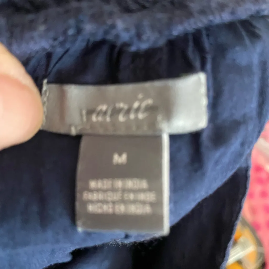 Arie Womens Navy Blue Mini Skirt M Embroidered Flowers Embroidery Waist 30” 32” - Image 7