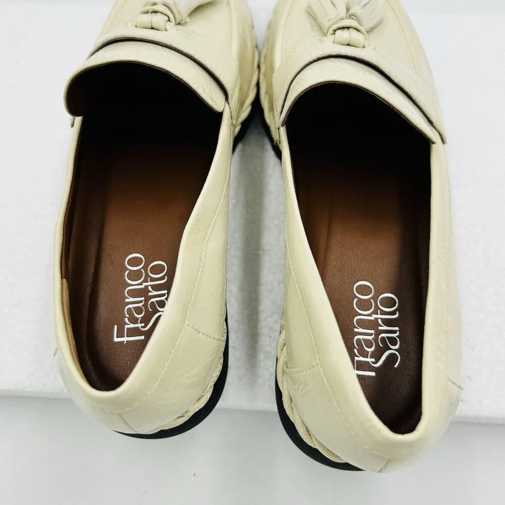 Franco Sarto Carolynn Womens Sz 8.5 Lug Sole Tassel Patent Leather Loafers Ivory - Image 10