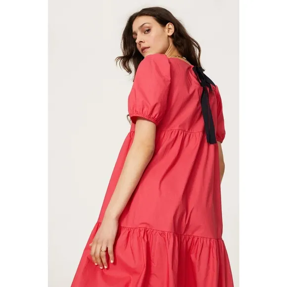 Peter Som Pink Puff Sleeve Tiered Puff Sleeve Poplin Midi Dress Size 4 - Image 2