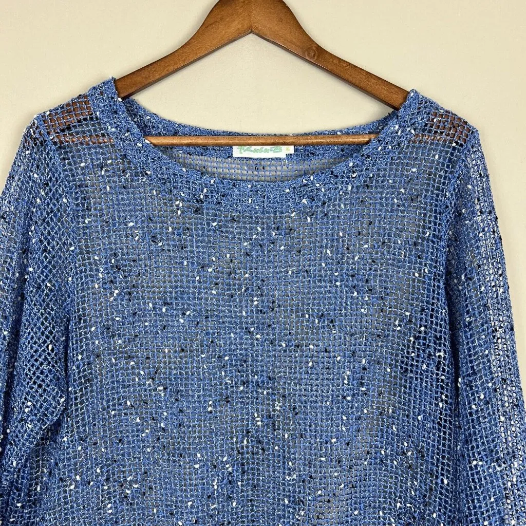 Lulu‎ B Tunic Top Womens XL Blue Net Mesh Mermaid Fishnet Open Knit 3/4 Sleeve - Image 3