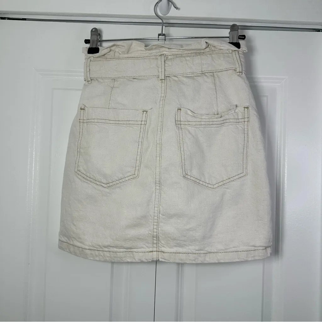 Free People Women's Splendor in the Grass Tie-Waist Denim Skirt Oatmeal, Size 0 - Image 3
