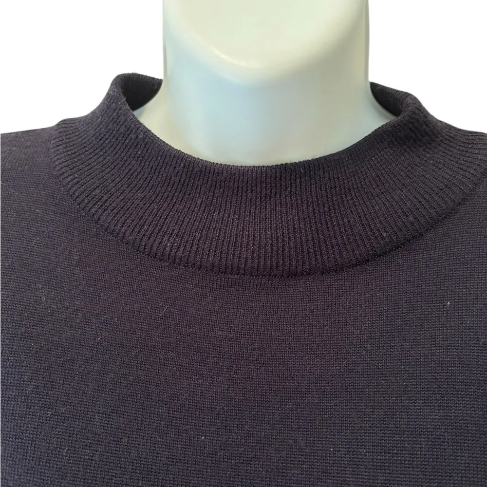 VTG Casual Corner Wool Blend Navy Mock Neck Sweater Size L W/ Button Shoulder Size L - Image 3