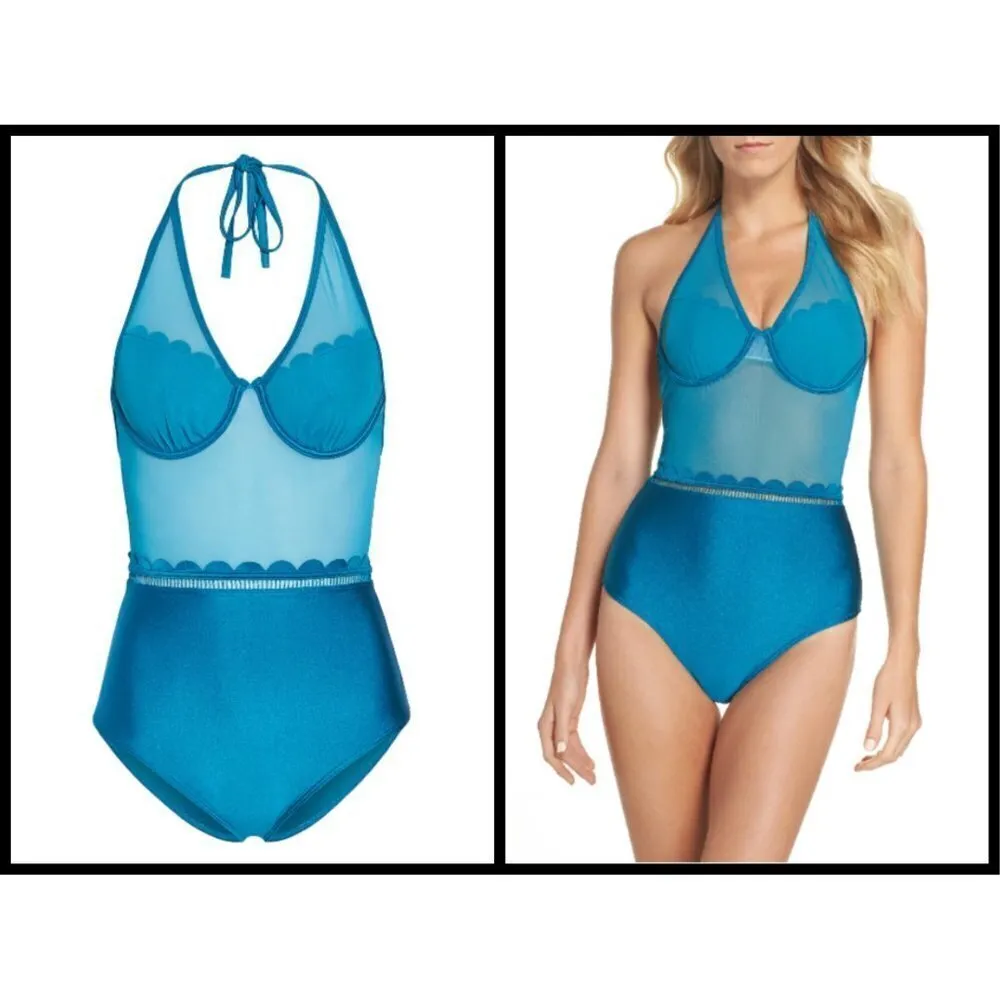 💕TED BAKER💕 Kesia Scalloped Mesh Swimsuit 36DD/E Blue Size undefined - Image 2