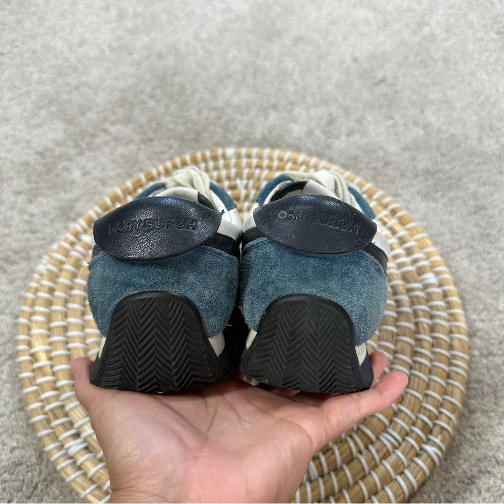 Tory Burch Hank Snow White/Bright Navy Low Top Sneakers Shoes Suede Leather 5 - Image 11