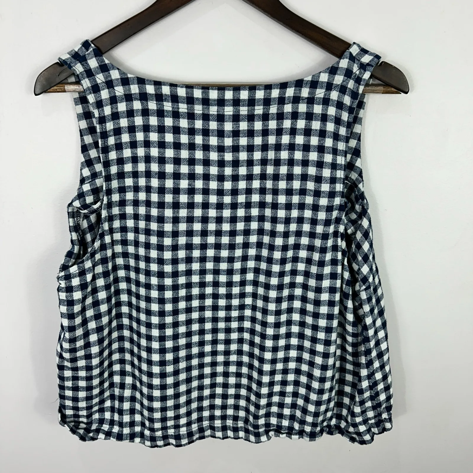 Old Navy Tank Top XL Tall Navy Gingham Linen Blend Preppy Cottagecore Minimalist - Image 4