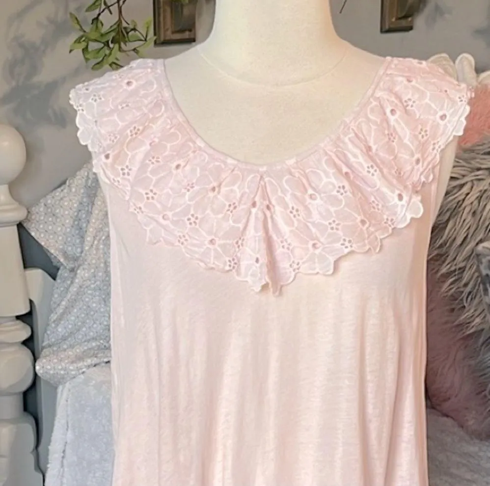 Altar'd State Ruffle Eyelet Collar Peach Pastel Flowy Top - Image 3