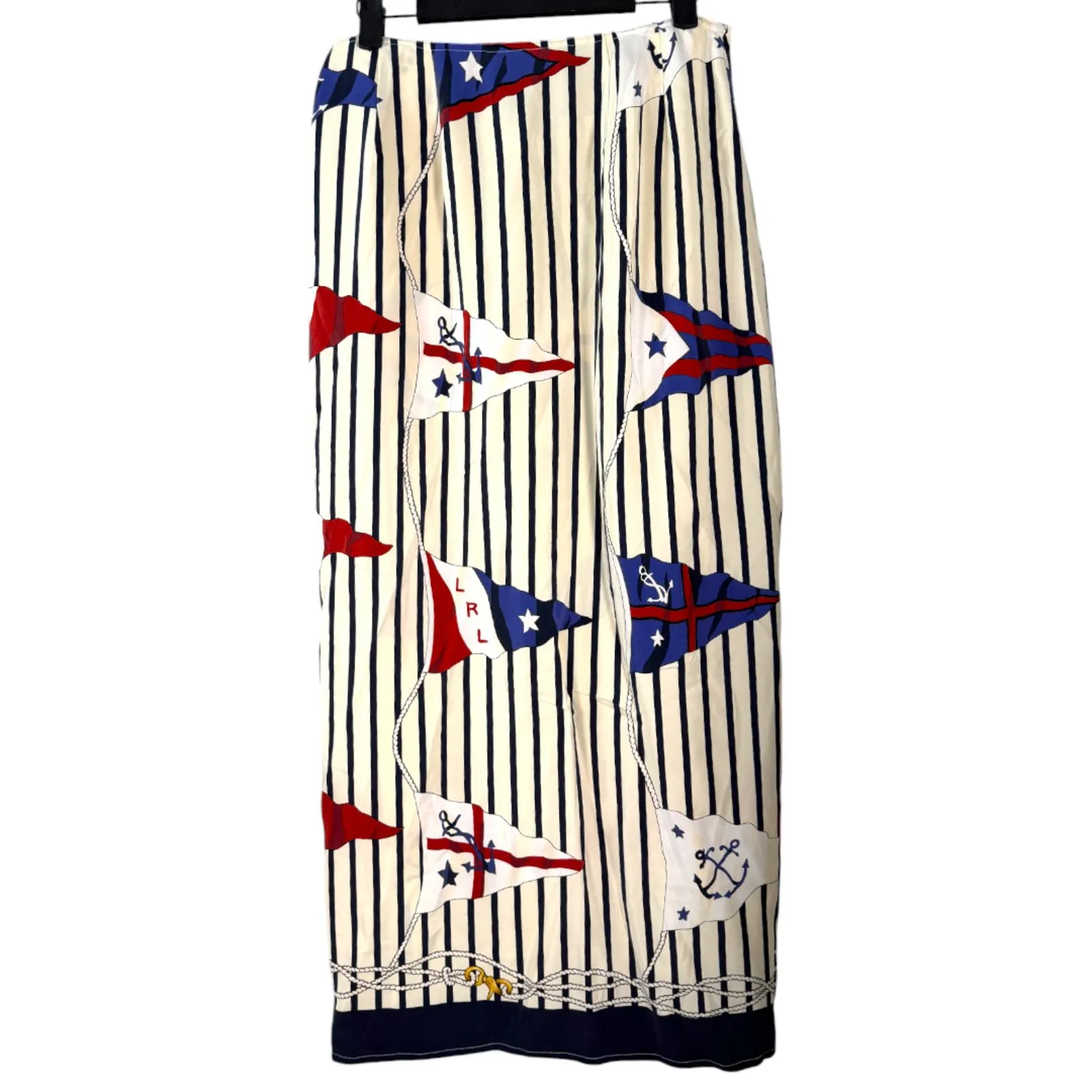Lauren Ralph Lauren Vintage Nautical Silk Wrap Skirt Size 8 - Image 3