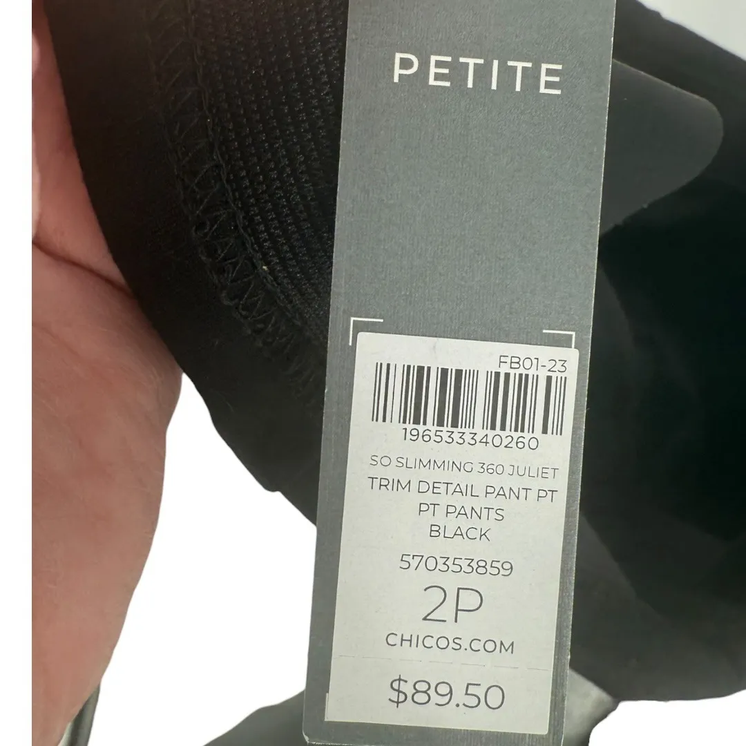 NWT Chicos So Slimming 360 Juliet Slim Trim Detail Pants Black Size 12P Casual - Image 4