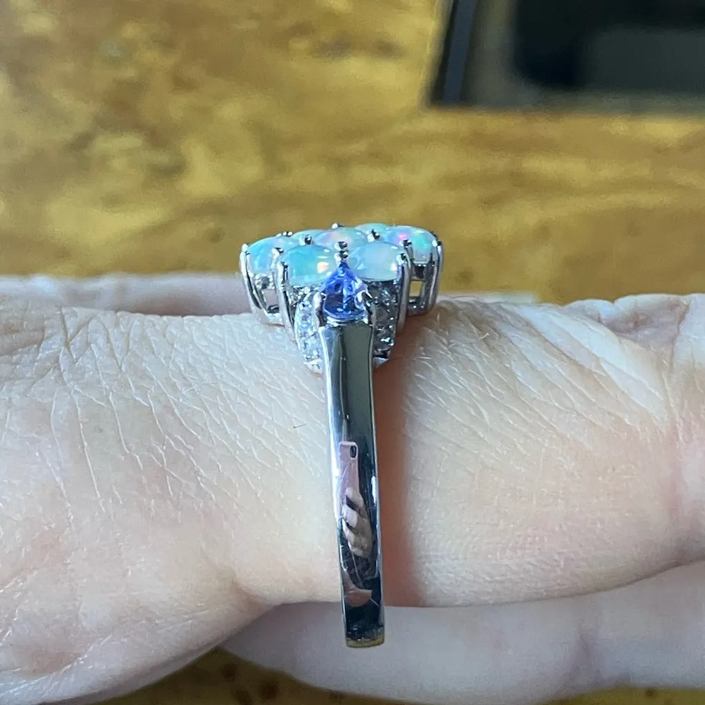 Natural Ethiopian Opal Tanzanite Sterling Silver Ring Size 10 - Image 3