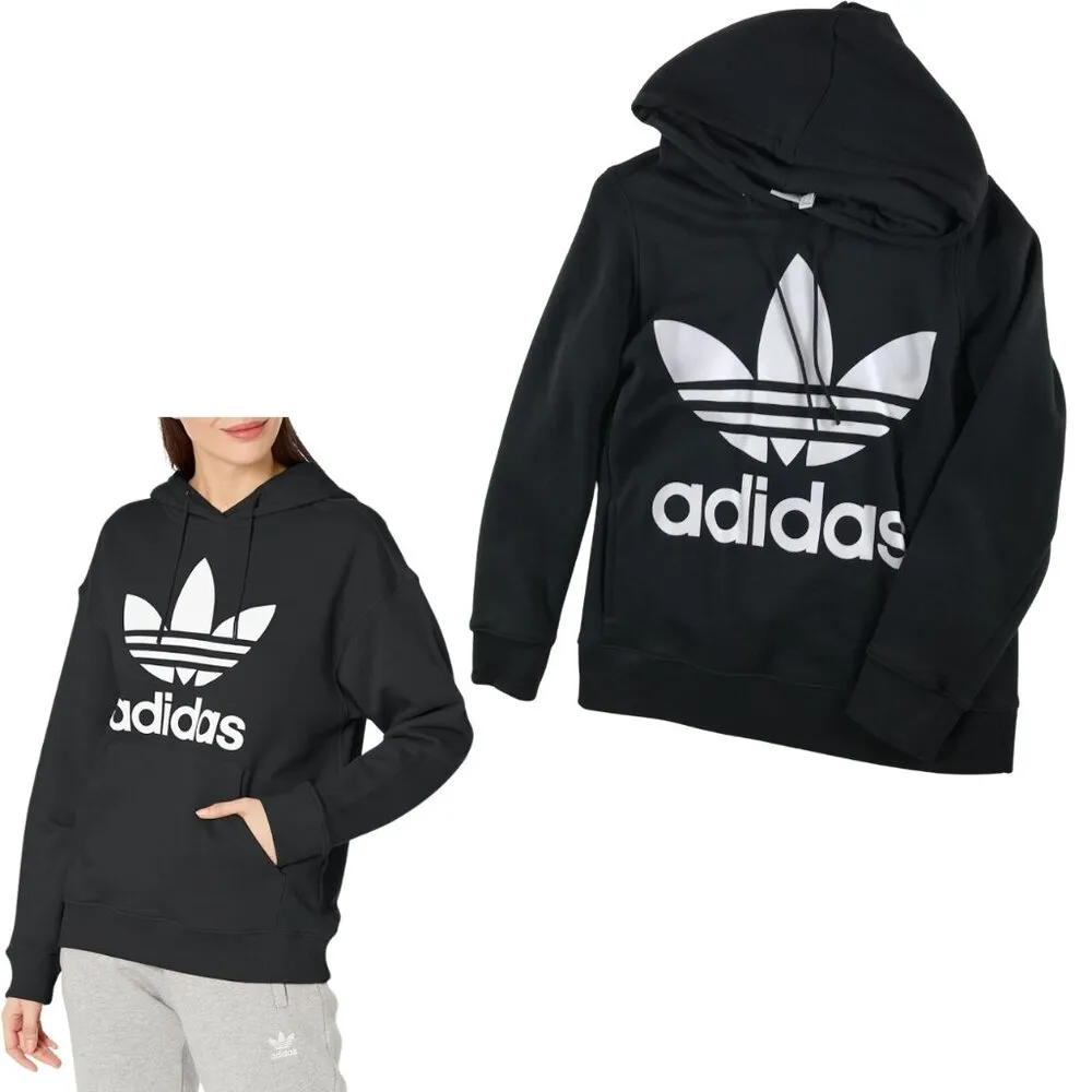 adidas Originals Women's Black Trefoil Hoodie SMALL - Image 2