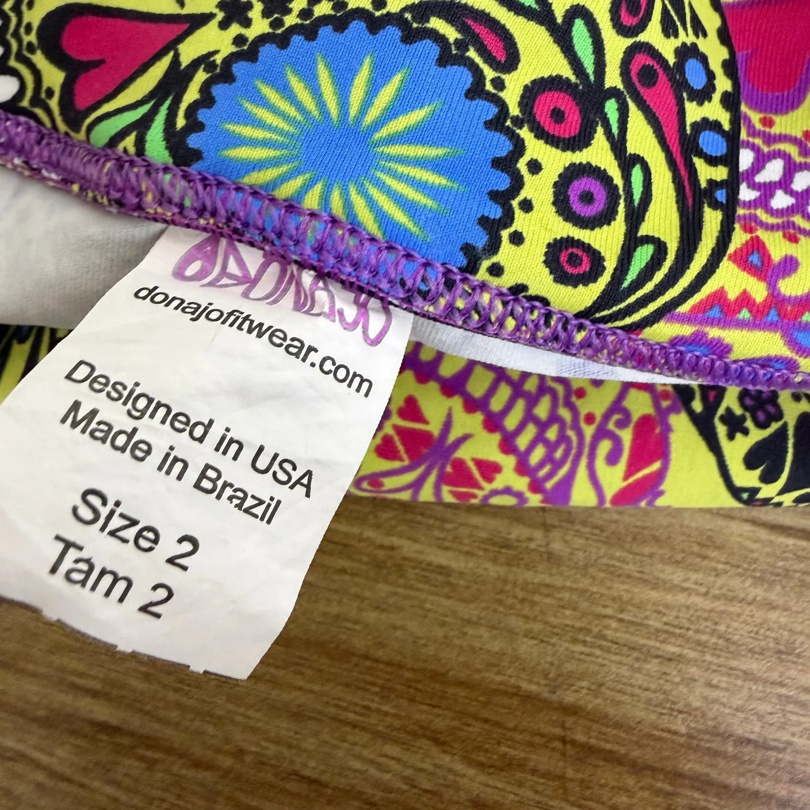 Dona Jo Womens Leggings Large Size 2 Multi Sugar Skulls Artsy Yoga Gym 26" Pink - Image 7