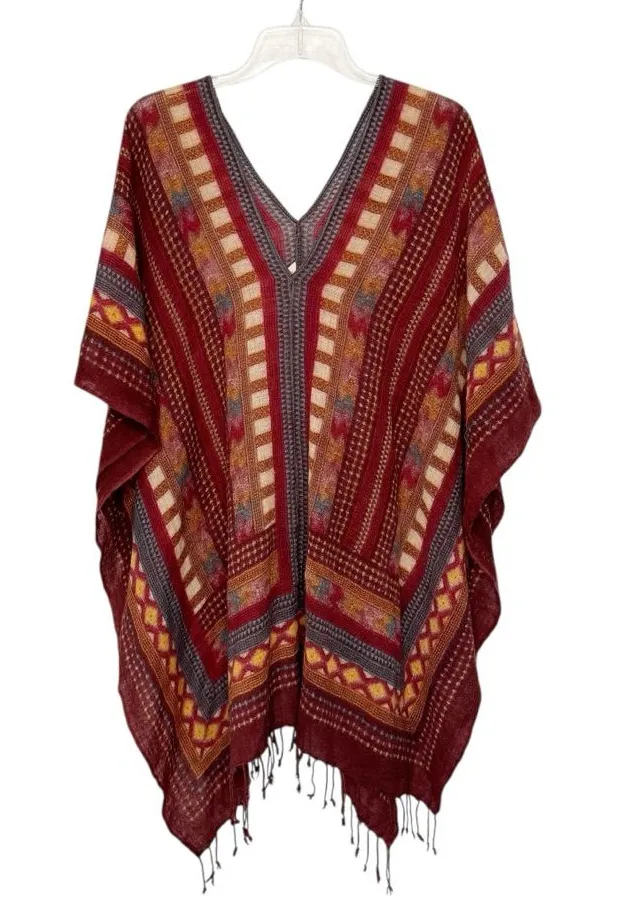 SOFT SURROUNDINGS TAN BLUE SOUTHWESTERN PONCHO WRAP OS - Image 1