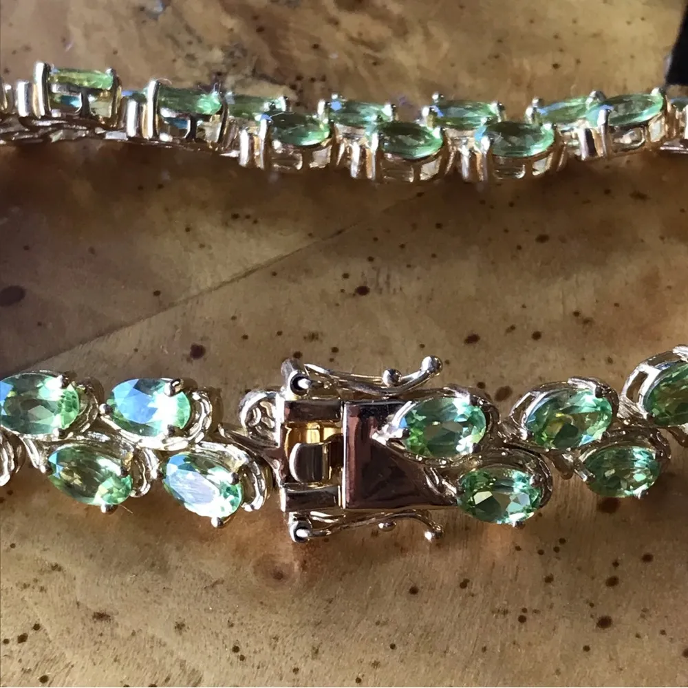 Natural Peridot Sterling Silver 18k Yellow Gold Vermeil Bracelet - Image 5