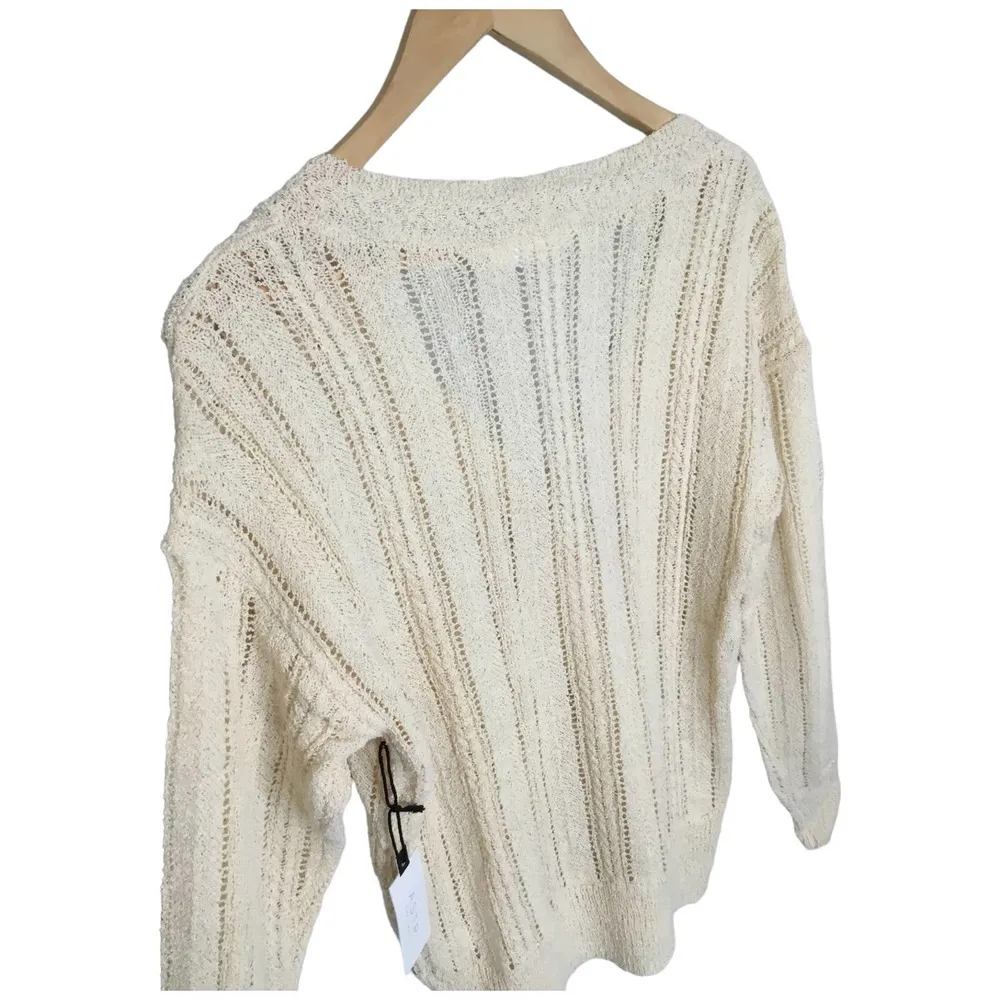 New ASTR Faux Wrap Pointelle Knit Long Sleeve Sweater Top Pullover Cream L - Image 9