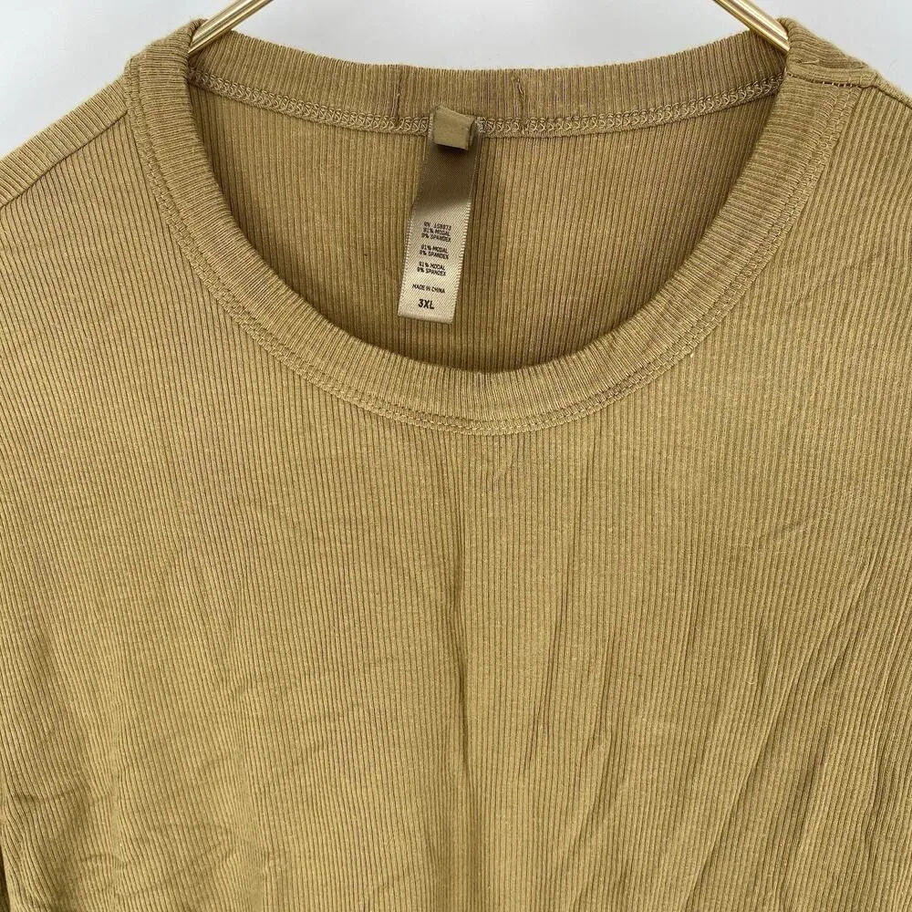 Skims Cotton Ribbed Tee Shirt Short Sleeve Green Women's Size 3XL - Image 3