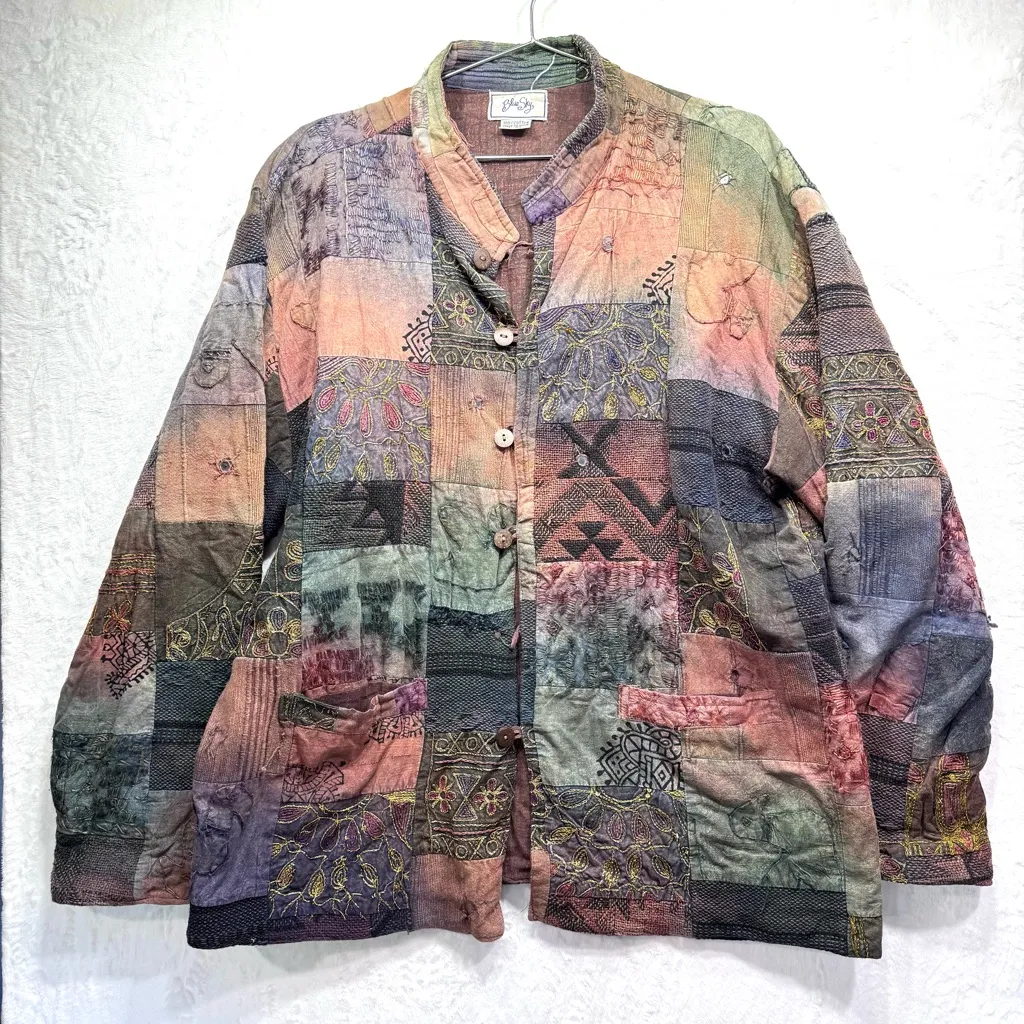 Vintage Patchwork Boho Jacket Embroidered Beaded Jacquard Tribal Cottagecore Size XL - Image 2