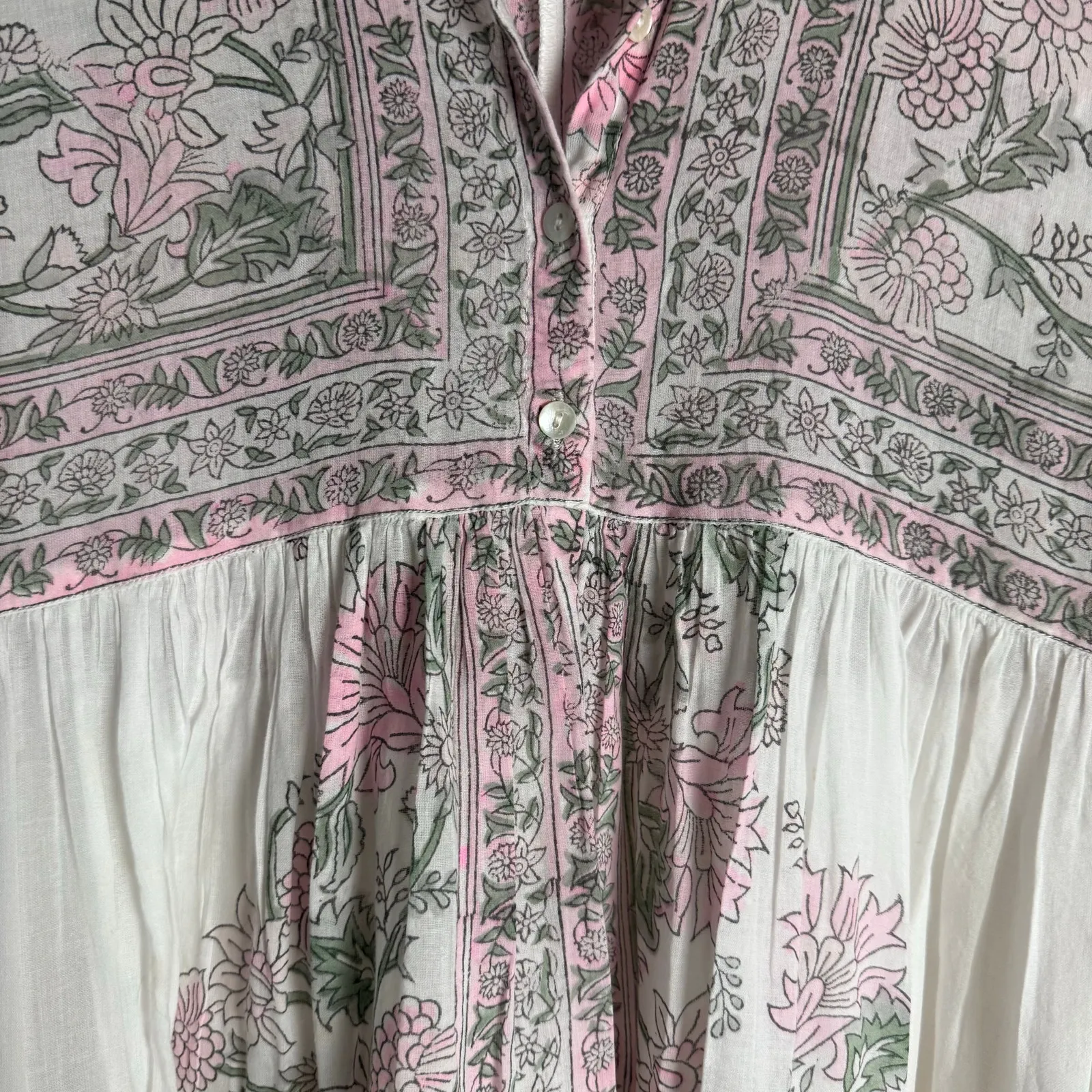 Juliet Dunn London White Floral Block Print Boho Cotton Shirt Mini Dress Size S - Image 10
