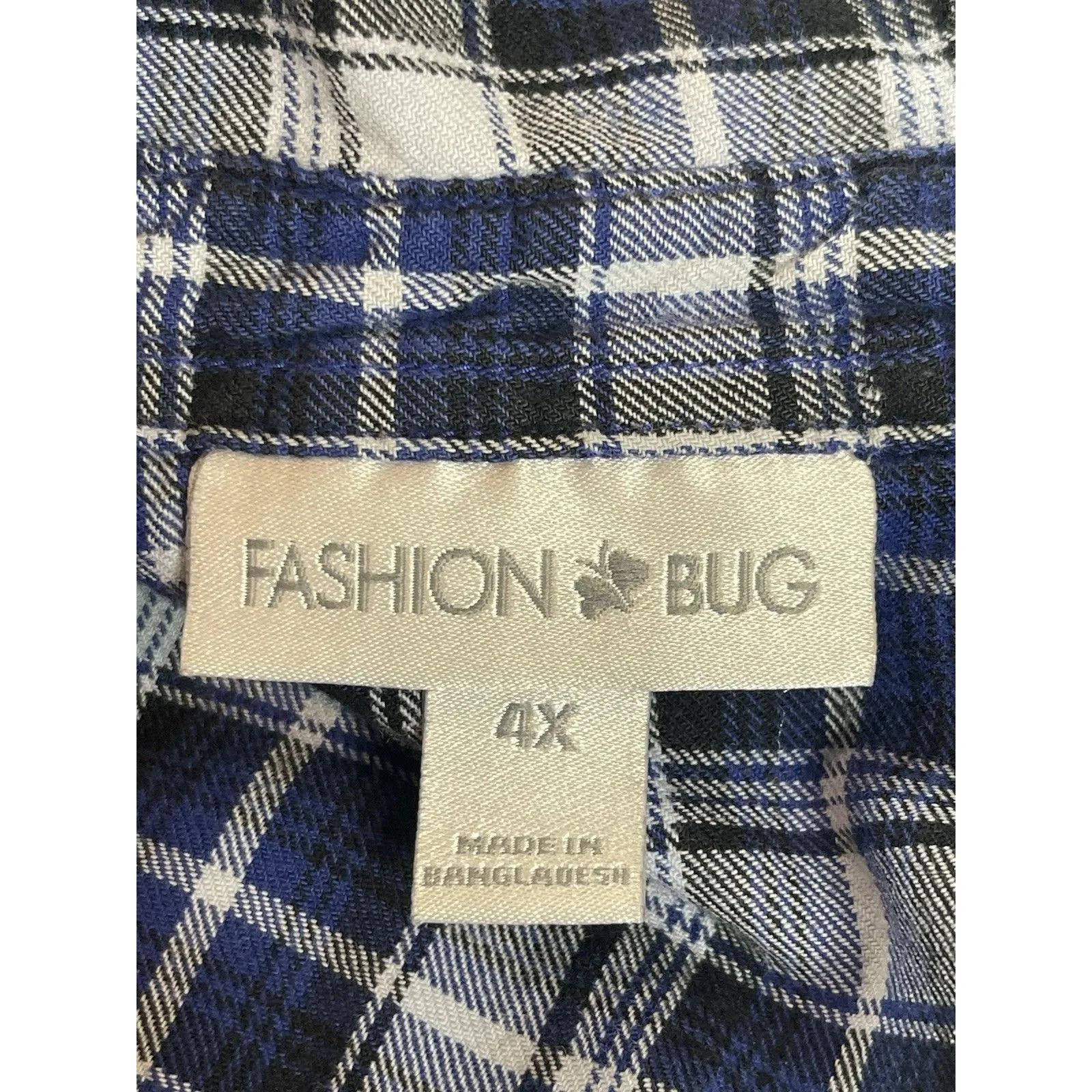 Fashion Bug 4X Blue Plaid Button Up Flannel Top Roll Tab Sleeve Western Country - Image 11