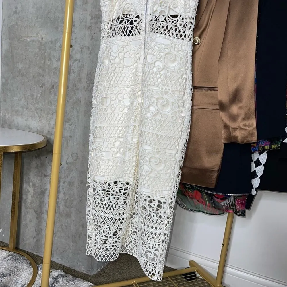 Express Rare Ivory Crocheted Lace Midi Dress - Image 13