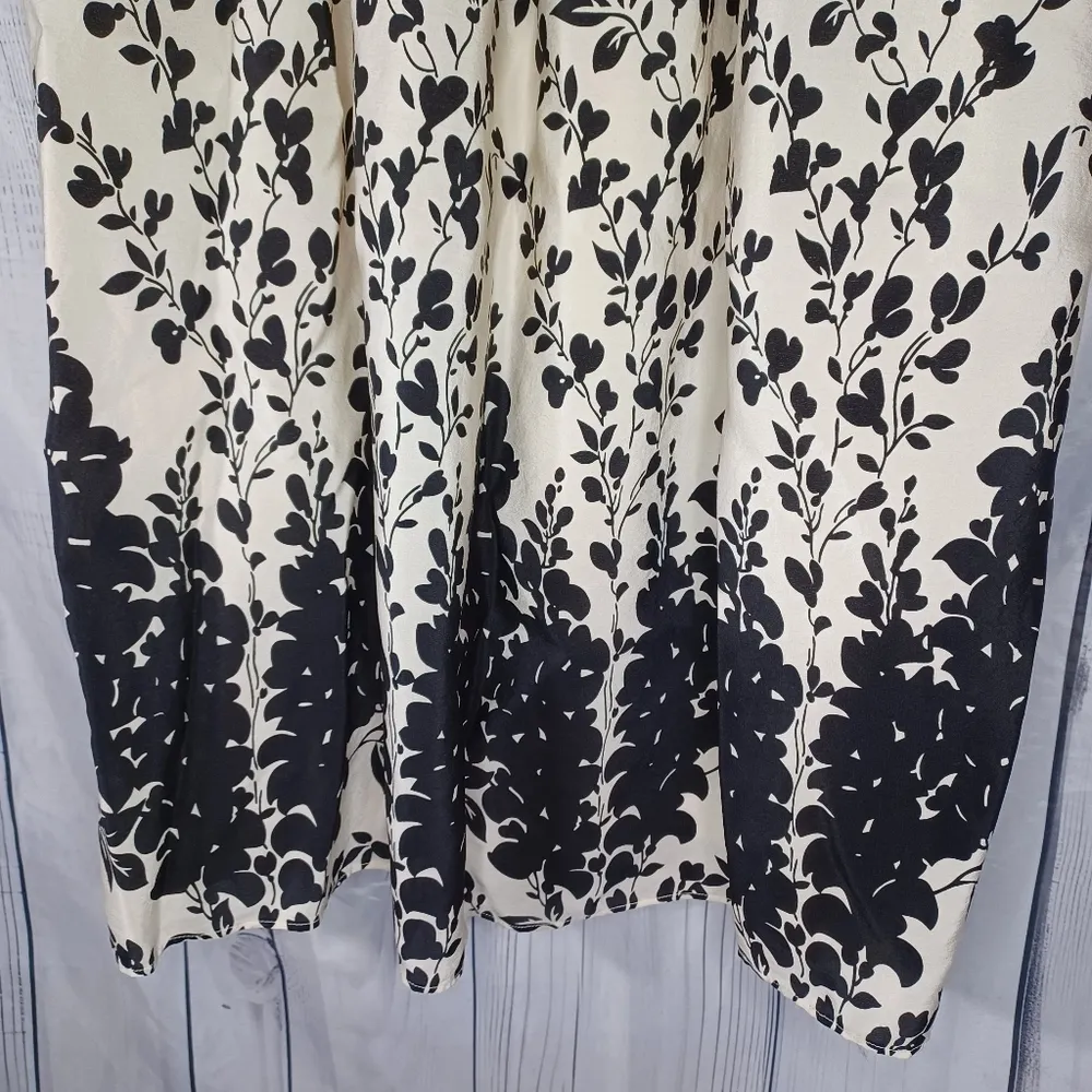 Ann Taylor 100% Silk Sleeveless Black and Cream Floral Dress Size 2 - Image 6