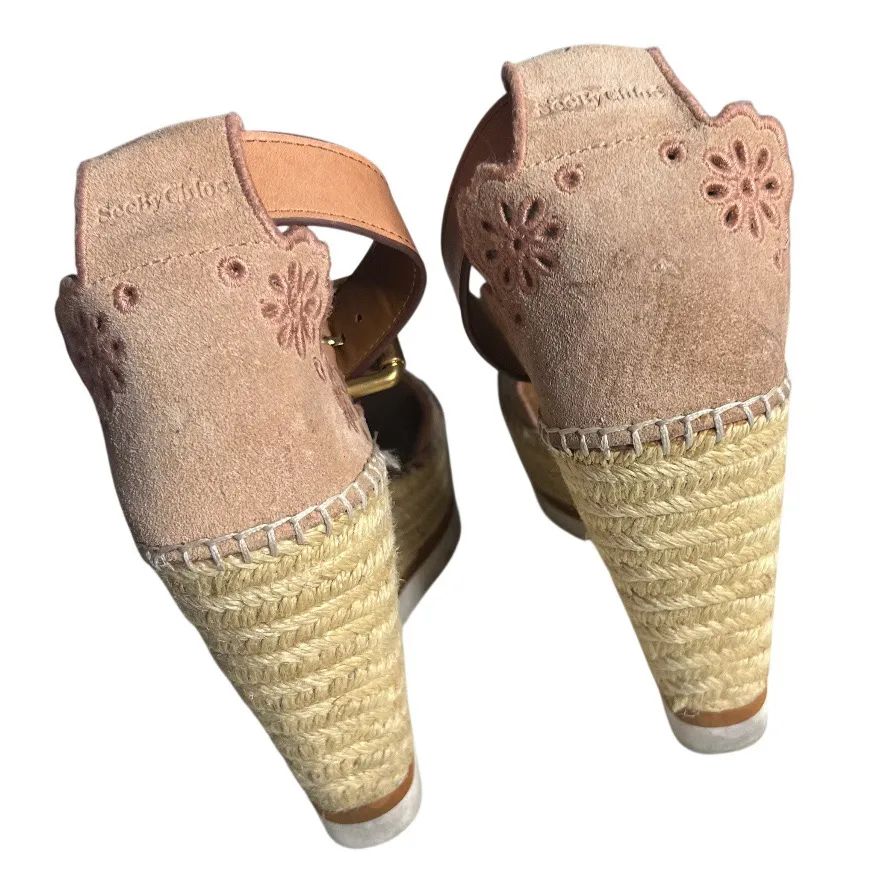 SEE BY CHLOE Sandals Laser Cut Suede Jute Espadrilles Leather Ankle Straps - Image 6