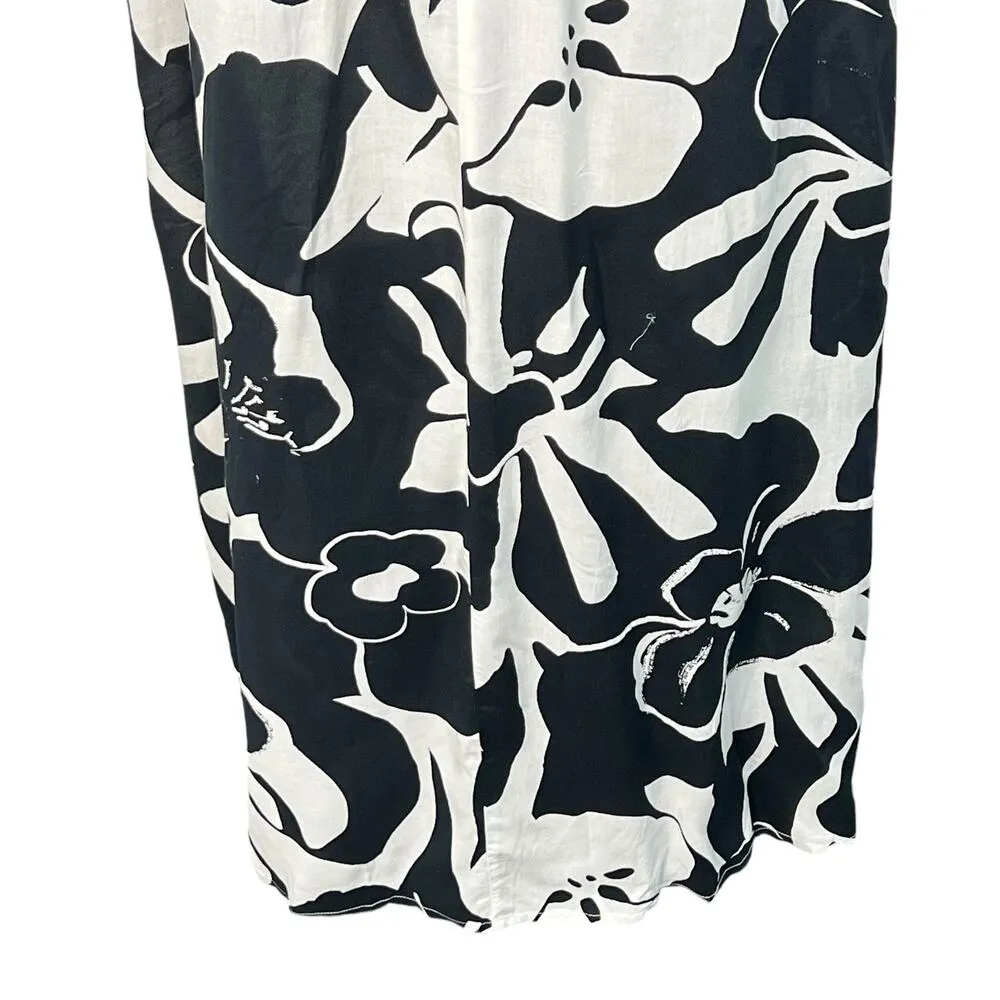 Elan Small Maren Maxi Dress Black White Front Slit Cruise Wear V Neck Boho Flowy - Image 13