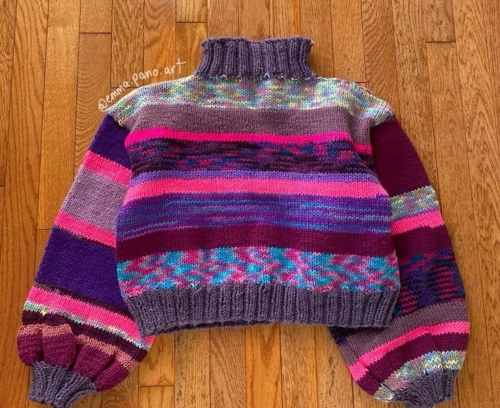 purple pink blue striped long sleeve knit cropped sweater Size M - Image 12