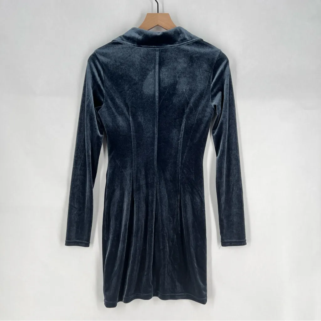 Sophie Rue Blue‎ Velvet Gathered Ruched Long Sleeve Button Front Dress Size S - Image 9