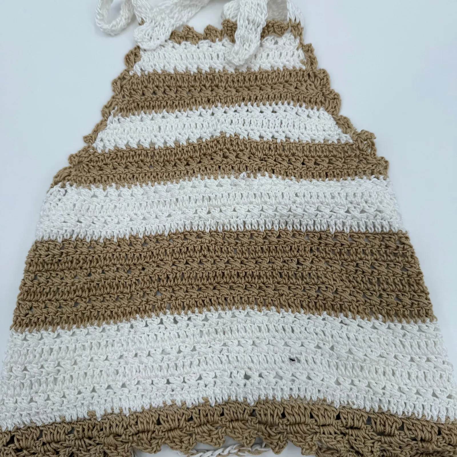 PQ SWIM PILYQ Blair Bikini Top Size XS/S Stripe Halter Crochet NEW Festival Boho Tan - Image 10