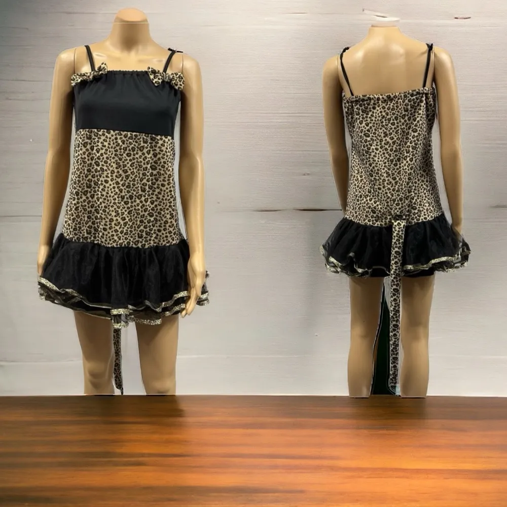 Leopard Print Mini Dress Detachable Tail Halloween Costume Cosplay Womens Medium Black - Image 8