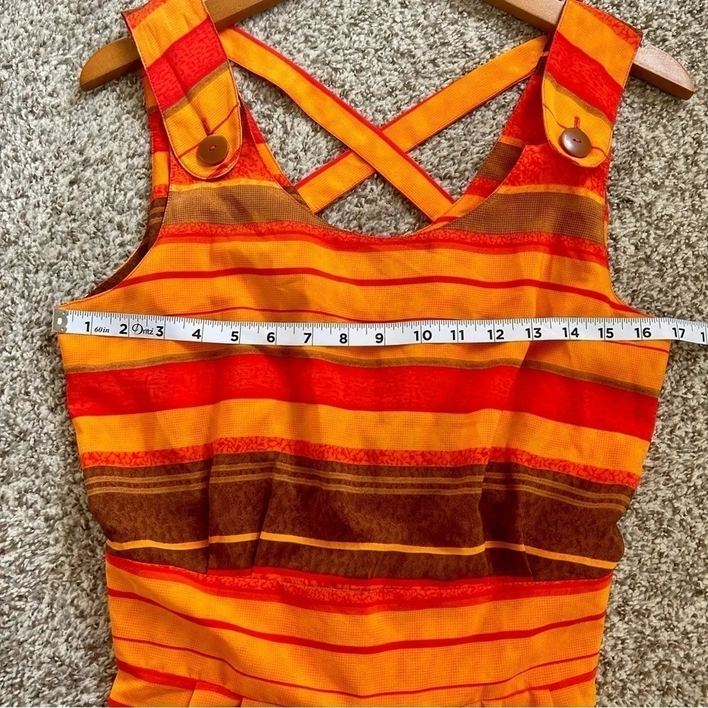 🦋 Kathy Lee Collection Vintage 90s Orange Striped Overalls Romper Size 8 / 10 - Image 4