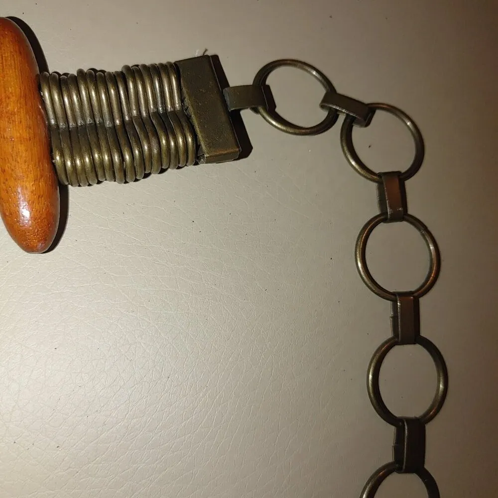 Metal Belt Vintage Boho Rustic Wood Brass Round Decorative Centerpiece Adjust Brown - Image 5